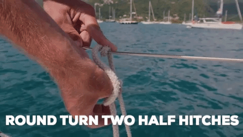 Gif showing round turn two half hitches knot